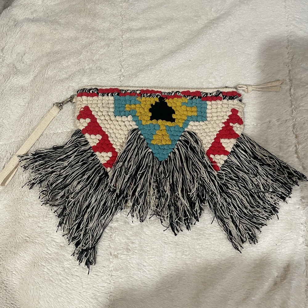 Lovestitch fringed wristlet/clutch
